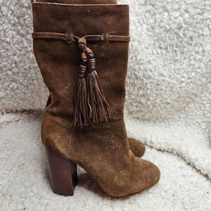 Vince Camuto Fermel Tan Suede Leather Tasseled Heeled Boots sz 8‎
